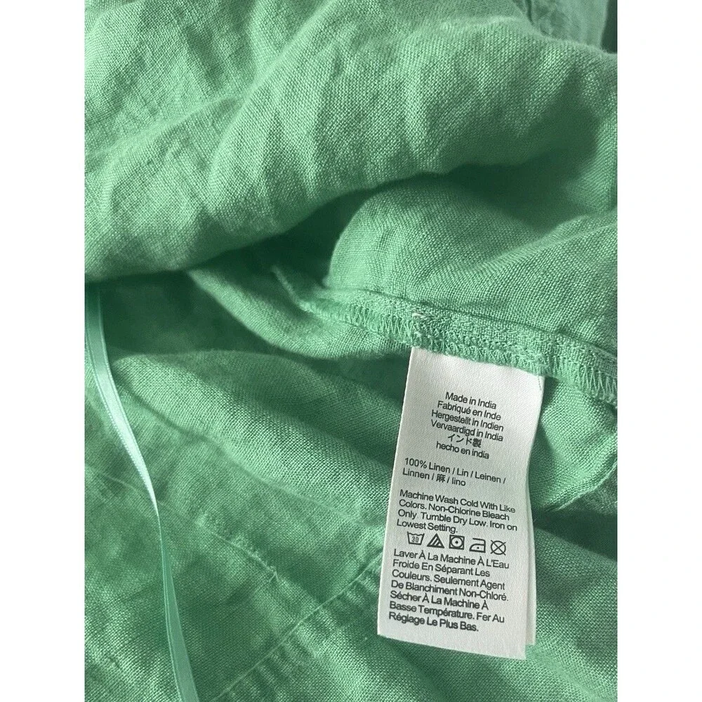 J.CREW Women's 100% Linen Blouse Top Green Mint Puff Sleeve Button Front S